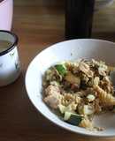 Ensalada de pasta y frutos marinos, pre y también fabricados y sopa de espárragos