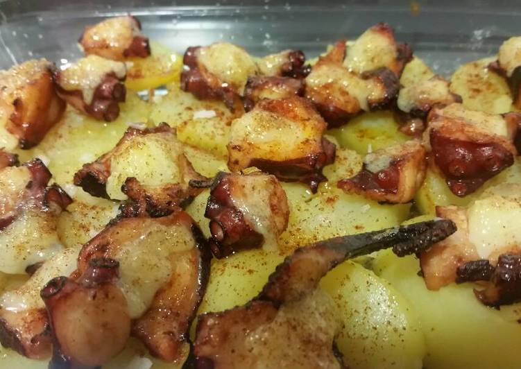 Pulpo a feira gratinado con ajoaceite