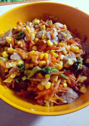 Foto resep Tumis 3 bumbu. Jagung, wortel, brokoli dgn bakso