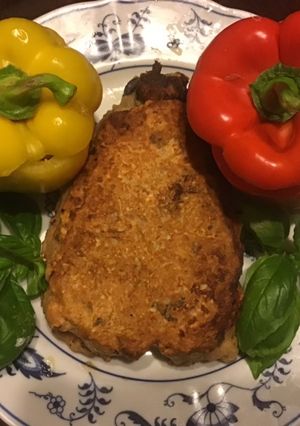 A picture of California Farm Eggplant Dinner with Stuffed Peppers.