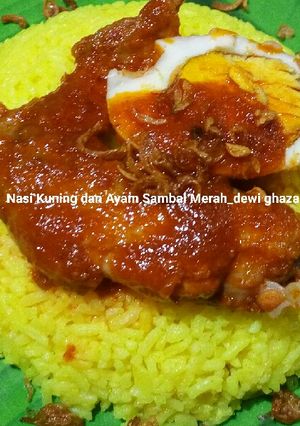 Foto resep Nasi Kuning dan Ayam Masak Merah (Khas Banjarmasin)