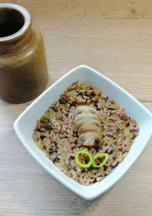 Une photo de Risotto aux poireaux et champignons