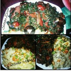 Vegetables couscous with stir fried spinach A picture of Vegetables couscous with stir fried spinach.