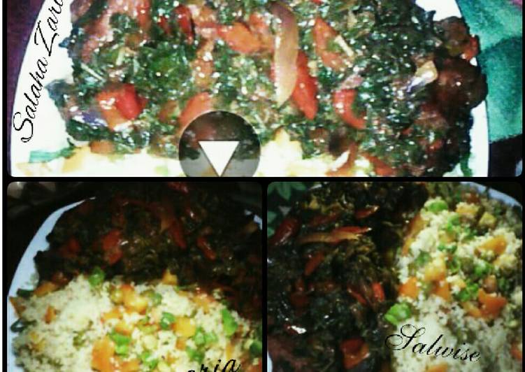 Vegetables couscous with stir fried spinach