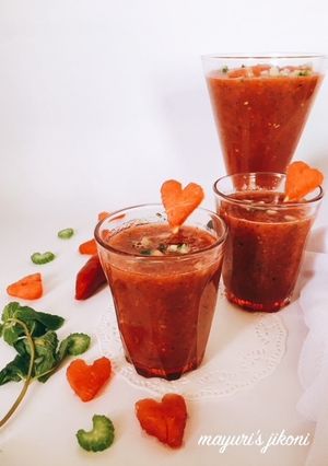 A picture of Watermelon Gazpacho#Seasonal Ingredients.