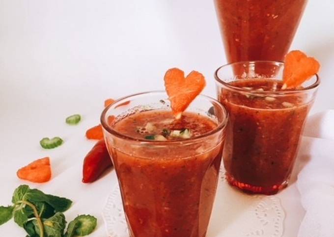 Steps to Prepare Speedy Watermelon Gazpacho#Seasonal Ingredients