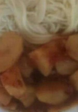 A picture of Potato stew and spaghetti.