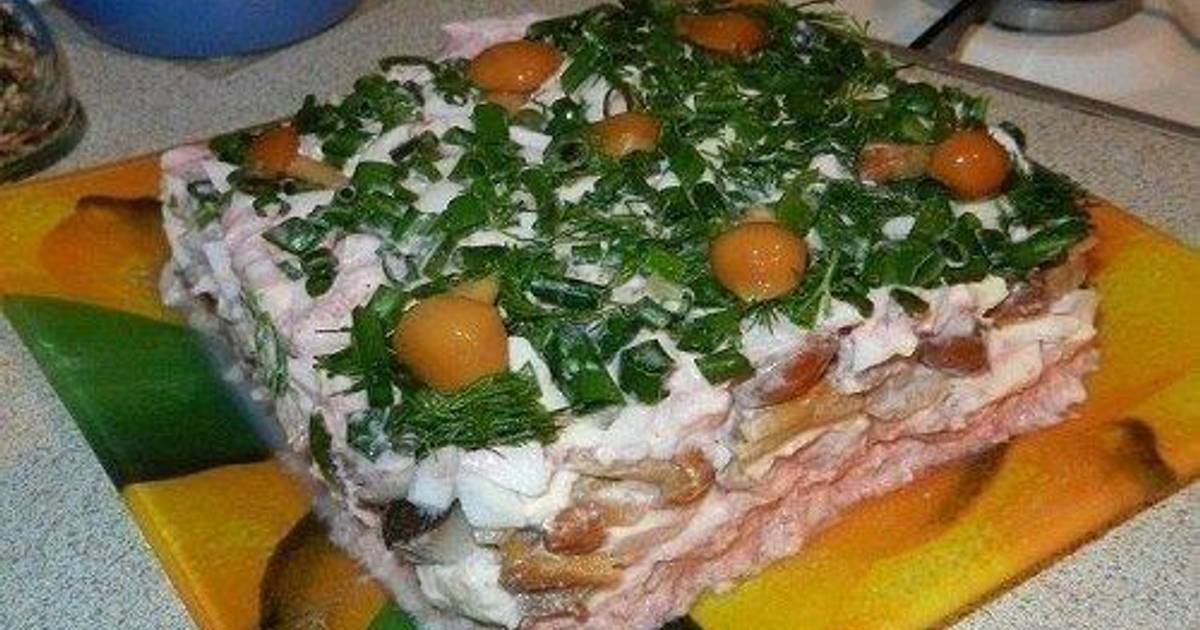 Рецепт с шампиньонами и горбушей консервированной