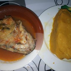 A picture of Onunu with Catfish peppersoup.