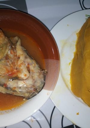 A picture of Onunu with Catfish peppersoup.