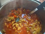 A picture of pasta and white bean soup