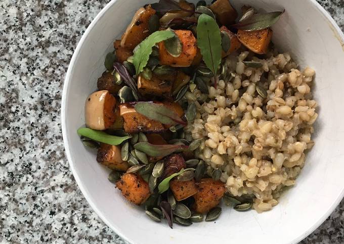 Roast Butternut with Barley Risotto