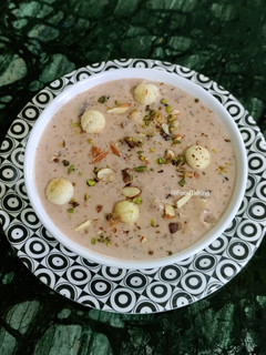 A picture of Wheat Germ, Black rice, Foxnut Kheer/Pudding.