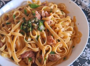 Foto resep Japanese style Chicken Katsuobushi Fettuccine Spaghetti