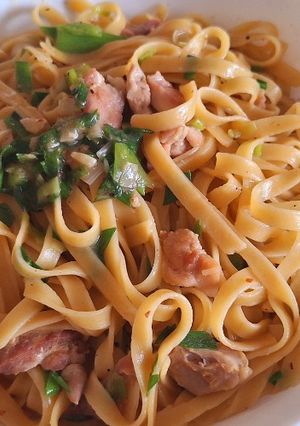 Foto resep Japanese style Chicken Katsuobushi Fettuccine Spaghetti