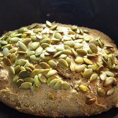 A picture of Gluten-Free, No-Knead Buckwheat Chia Bread (w/ pumpkin seeds).