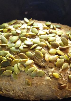 A picture of Gluten-Free, No-Knead Buckwheat Chia Bread (w/ pumpkin seeds).