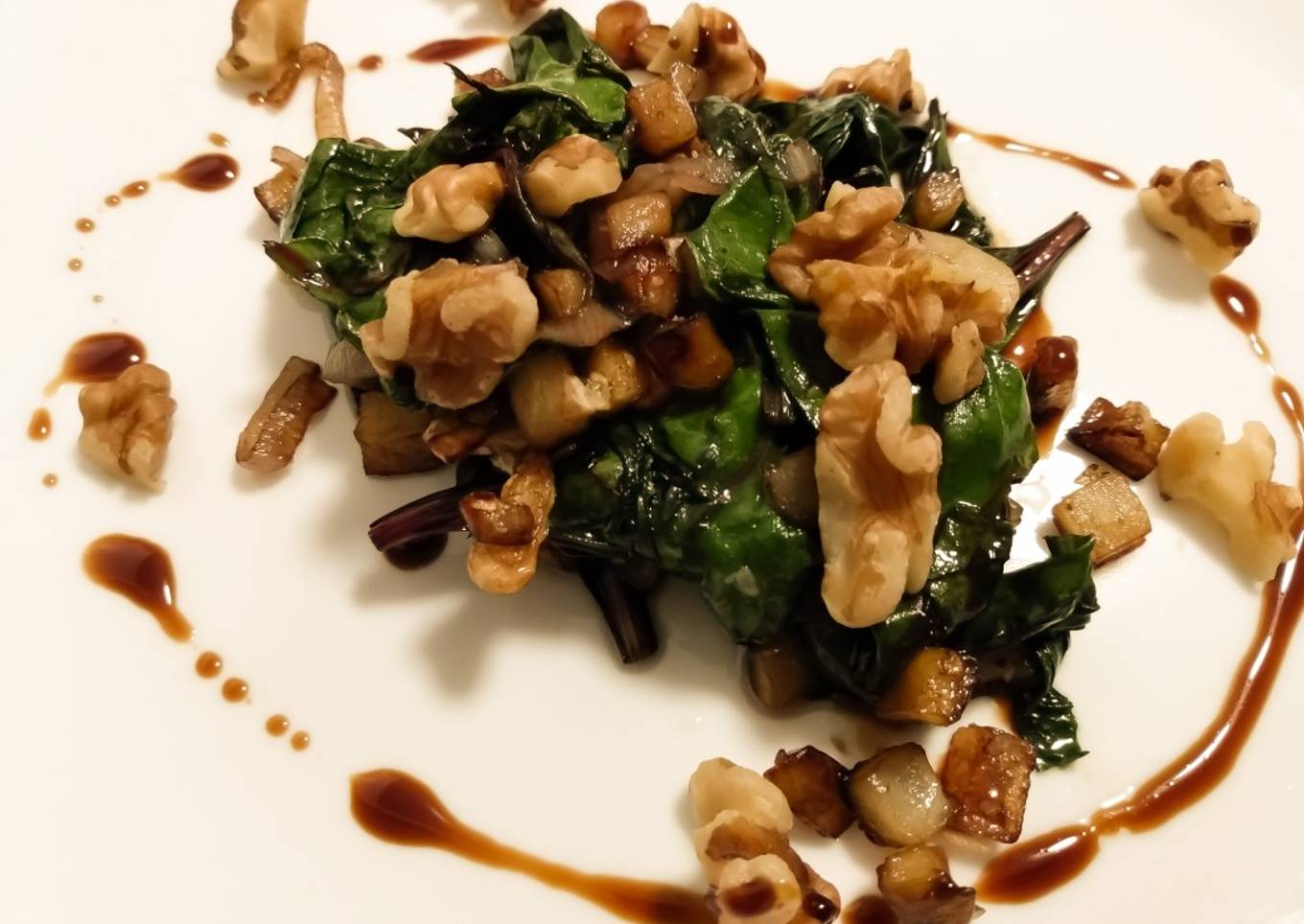 Sauteed beet greens with apple, walnuts, and balsamic