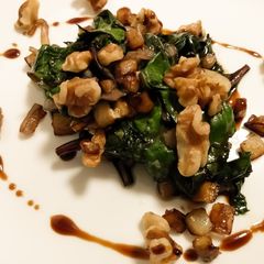 Sauteed beet greens with apple, walnuts, and balsamic A picture of Sauteed beet greens with apple, walnuts, and balsamic.