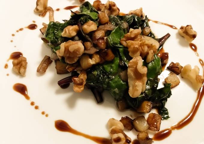 Recipe of Ultimate Sauteed beet greens with apple, walnuts, and balsamic