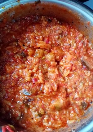 O poză a rețetei Zacuscă de legume, pentru iarnă, cu pilaf, a devenit tocăniță de legume.