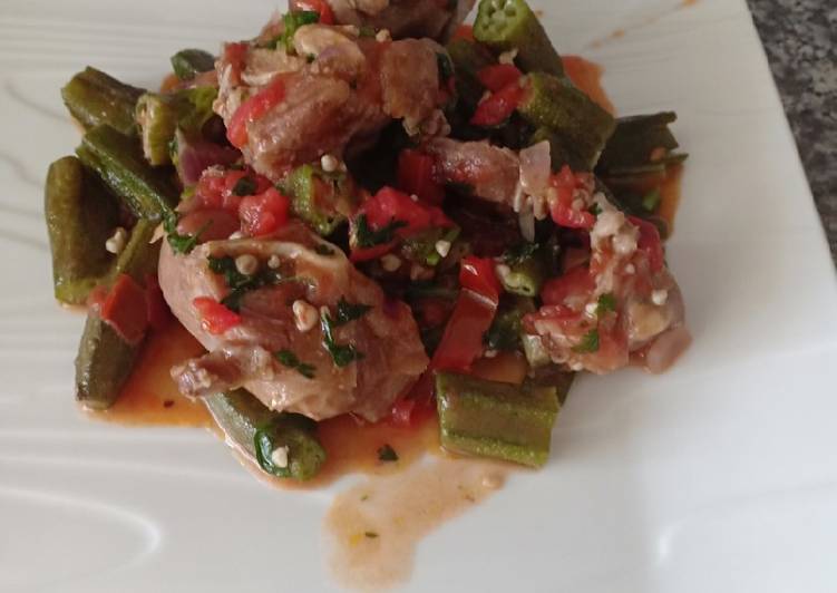 Steps to Make Favorite Okra with meat stew#festive contest@nairobi west