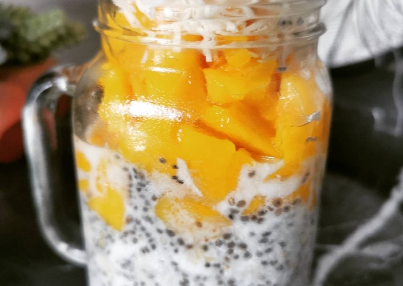 Overnight oats con mango y coco