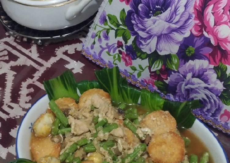 Resep Buncis tofu jamur siram telur saus tiram yang Lezat