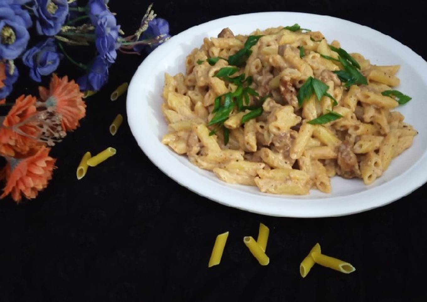 Chicken bbq creamy pasta