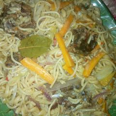 A picture of Spag & maca jollof.