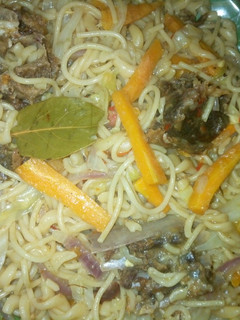 A picture of Spag & maca jollof.
