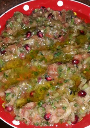 A picture of Baba Ghanoush with Vegetables.