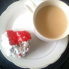 A picture of Tea with red velvet cake#localfoodcontest_nairobi west.