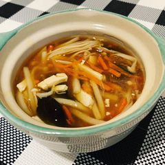 A picture of Mixed Mushrooms Hot and Sour Soup.