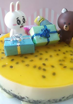 Hình của món BÁNH PHÔ MAI CHANH DÂY (passionfruit cheesecake).