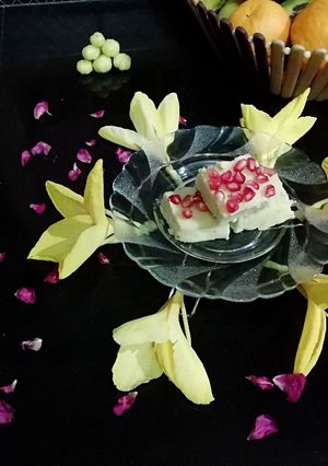 A picture of Badam paneer sandesh.