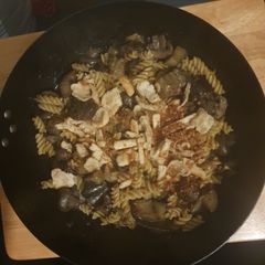 A picture of Chilli Tomato Fusilli Aubergine Mushrooms.