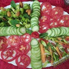 A picture of Healthy Broccoli almond salad and kachumber Salad.