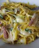 Tallarines con panceta y champiñones