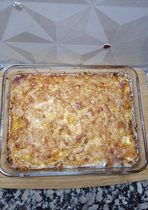 Una foto de Tortilla al horno de cebollas, queso y jamón!