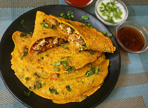 A picture of Protein Rich Besan chilla with Paneer stuffing.