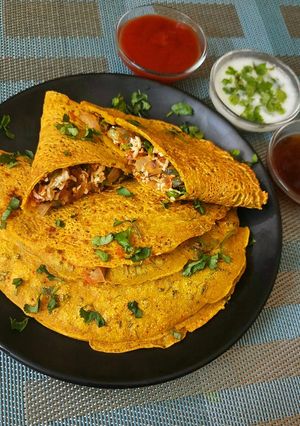 A picture of Protein Rich Besan chilla with Paneer stuffing.