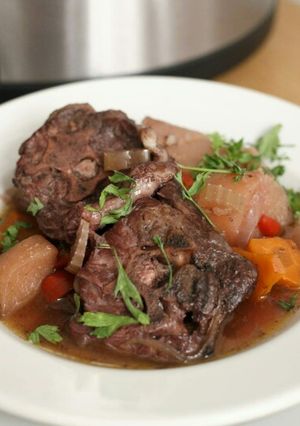 A picture of Lamb Stew in a Slow Cooker.