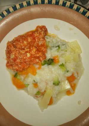 Foto resep Mpasi bolognaise ayam kampung tempe with nasi tim sayuran 10+