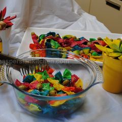 A picture of Rainbow spaghetti/pasta#familyfriendly.