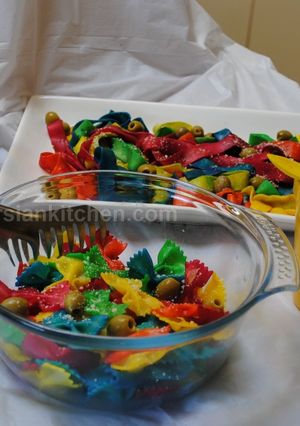 A picture of Rainbow spaghetti/pasta#familyfriendly.