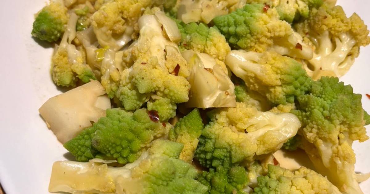 Blanched then sautéed romanesco broccoli in garlic, butter & soy sauce