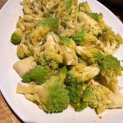 A picture of Blanched then sautéed romanesco broccoli in garlic, butter & soy sauce.