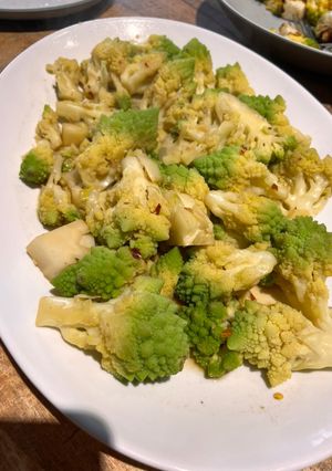 A picture of Blanched then sautéed romanesco broccoli in garlic, butter & soy sauce.