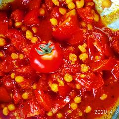 Tomato boondi sabzi A picture of Tomato boondi sabzi.